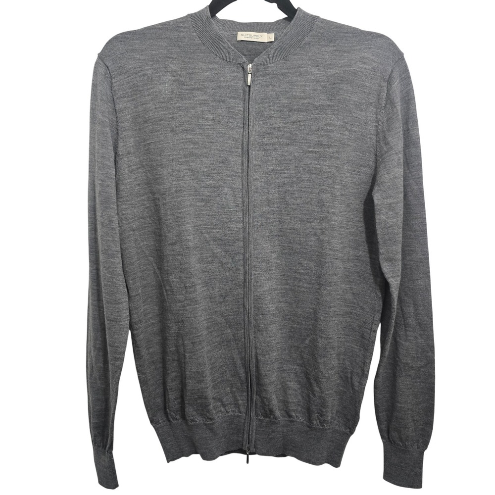 Suitsupply Mens Grey 100% Merino Wool Full Zip Cardigan‎ Sweater Large SW663